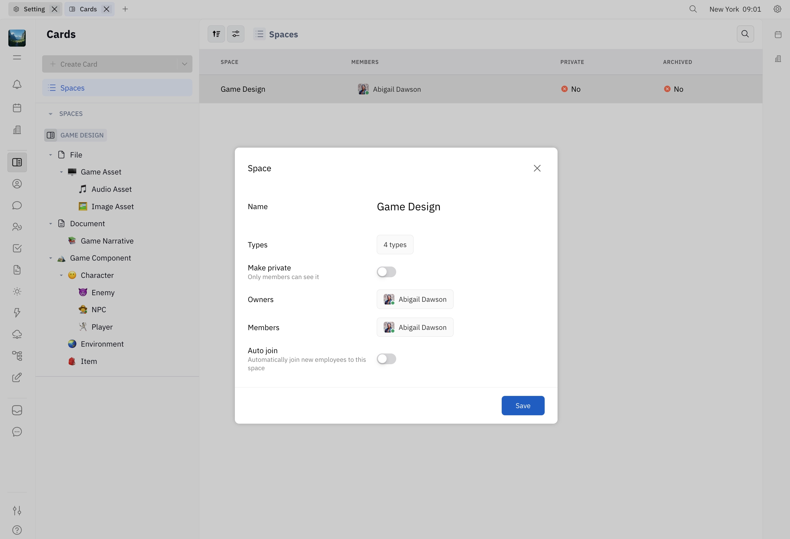 Creating a Cards space