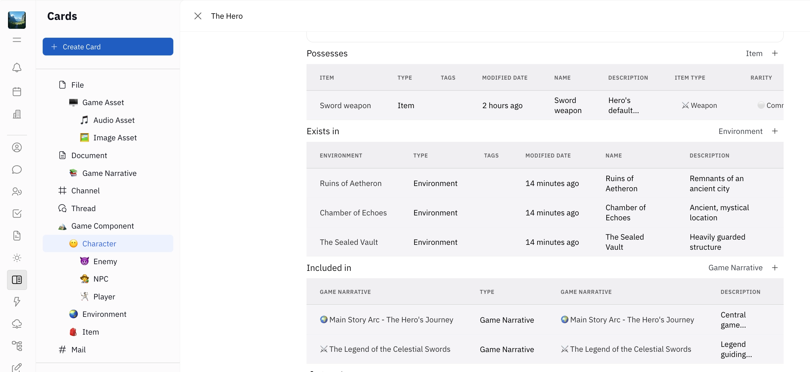 Relations on a Character Card