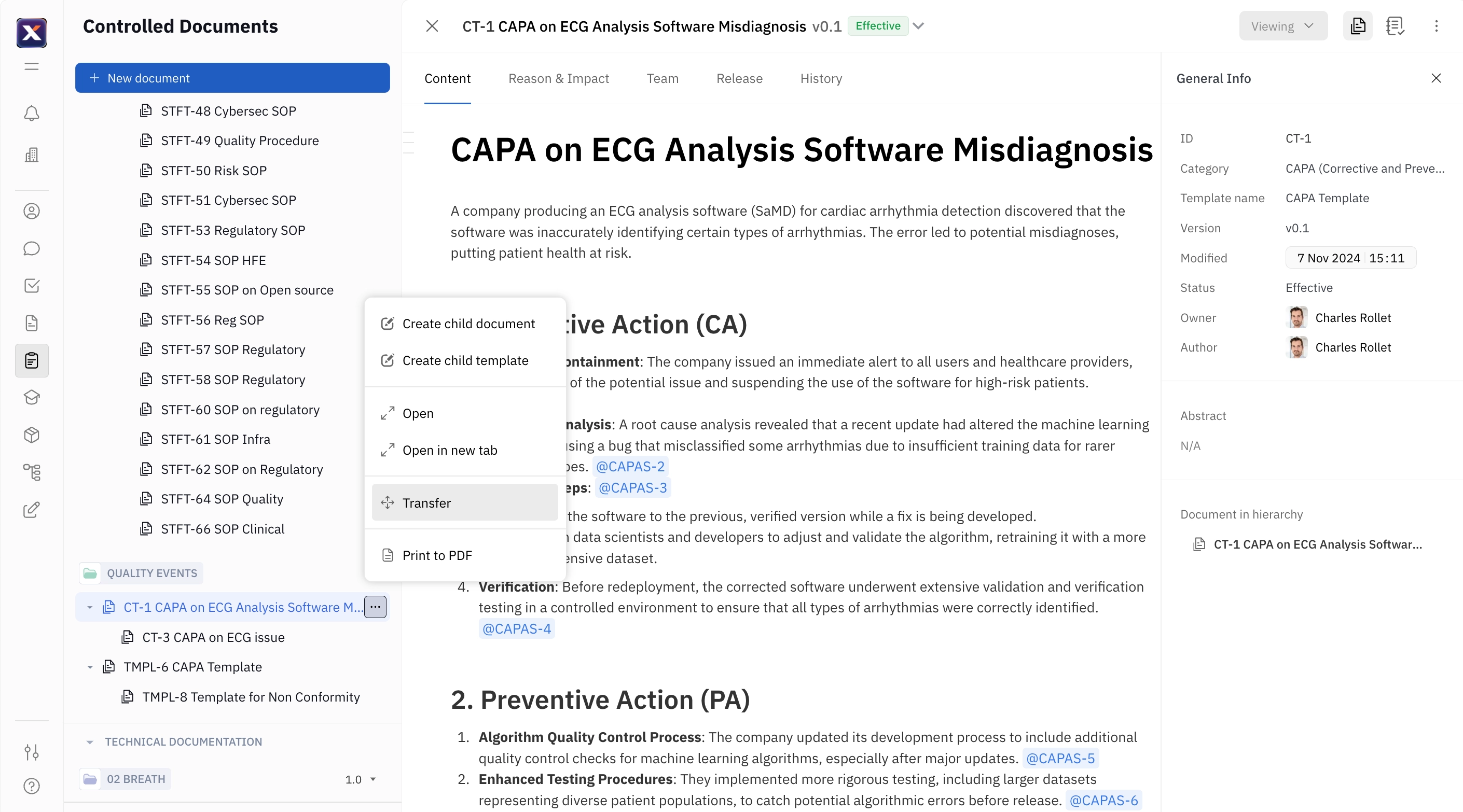 Transferring a Controlled Document
