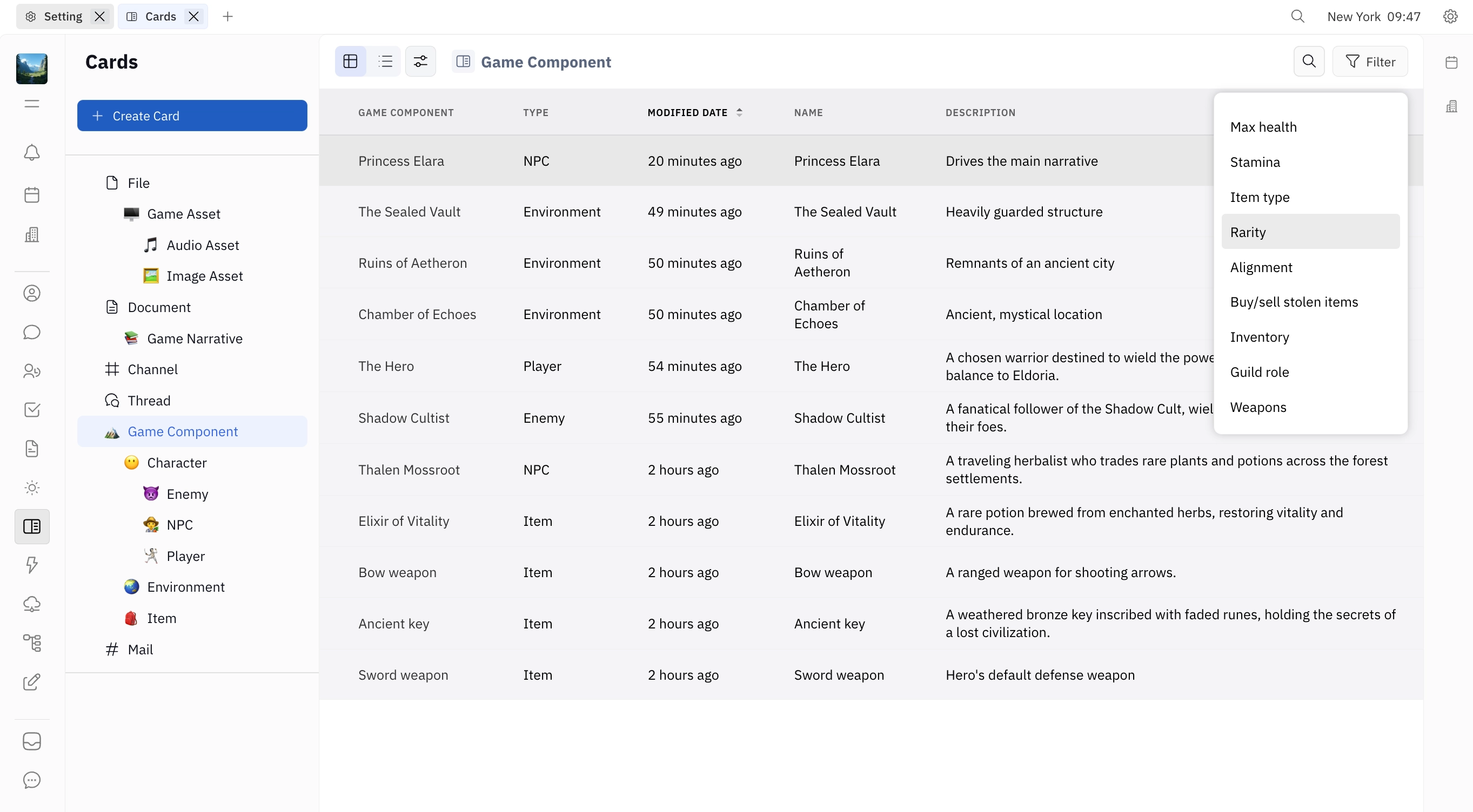 Filtering a list of Cards